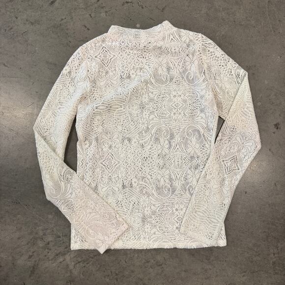 Vintage Y2K Express Lace Microsheer Mock Neck Longsleeve Women's Medium Blouse - Picture 2 of 6